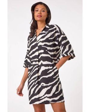 Roman Zebra Print Shirt Dress - White