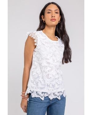 Roman Butterfly Lace Stretch Top - White