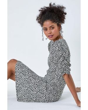 D.u.s.k Ditsy Floral Ruched Puff Sleeve Dress - Grey
