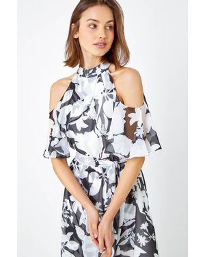 Roman Floral Cold Shoulder Chiffon Maxi Dress in White Lyst UK