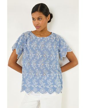 Roman Floral Broidery Top - Blue