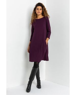 Roman A-Line Pocket Detail Stretch Swing Dress - Purple