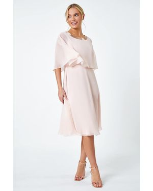 Roman Petite Sequin Trim Chiffon Cape Dress - White