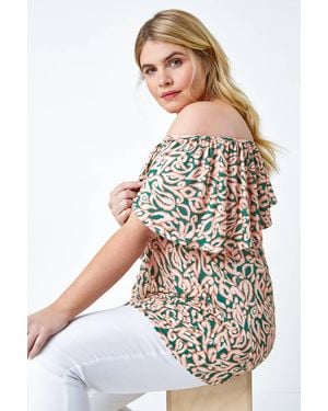 Roman Curve Paisley Print Bardot Stretch Top - White