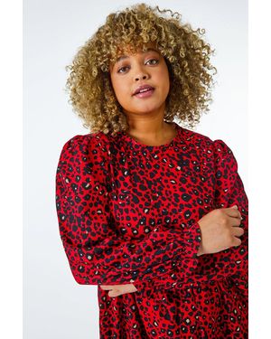Roman Curve Textured Leopard Print Tunic Dress