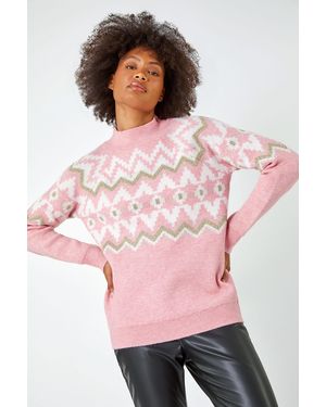 D.u.s.k High Neck Fairisle Knit Jumper - Pink