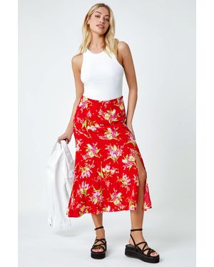 D.u.s.k Floral Asymmetric Frill Midi Skirt - Red