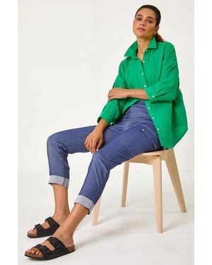 Roman Turn Up Stretch Cargo Trousers - Blue