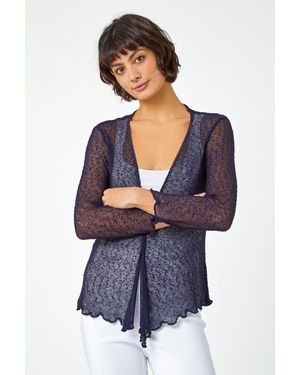 Roman Textured Pointelle Detail Shrug - Blue