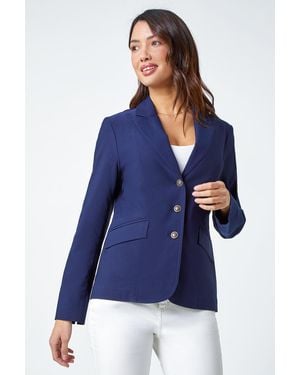 Roman Button Detail Stretch Blazer - Blue
