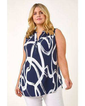 Roman Curve Abstract Print Vest Top - Blue
