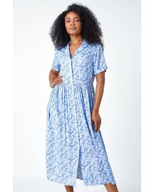 Roman Petite Spot Print Midi Tea Dress - Blue