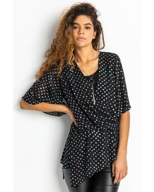 Roman Foil Spot Print Top And Necklace - Black