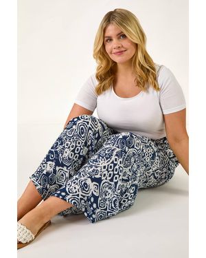 Roman Curve Ikat Print Wide Leg Trouser - Grey