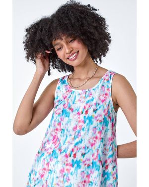 Roman Printed Hanky Hem Stretch Vest Top - White