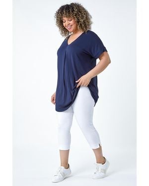 Roman Curve Pleat Front V-Neck Stretch Top - Blue
