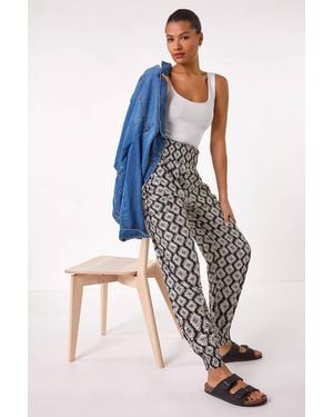 Roman Abstract Tie Pocket Trousers - Blue