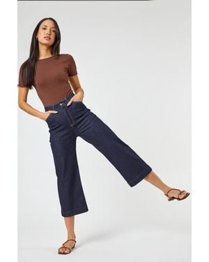 Roman Wide Leg Stretch Cropped Denim Culottes - Blue