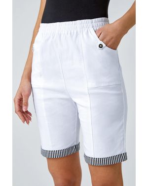 Roman Contrast Detail Elastic Waist Stretch Shorts - White