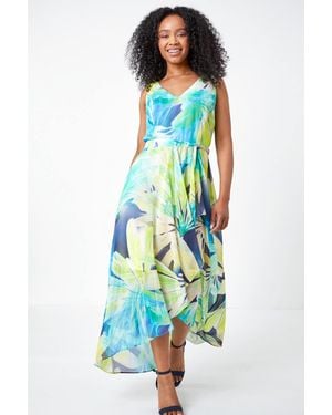 Roman Petite Sleeveless Floral Chiffon Maxi Dress - Blue