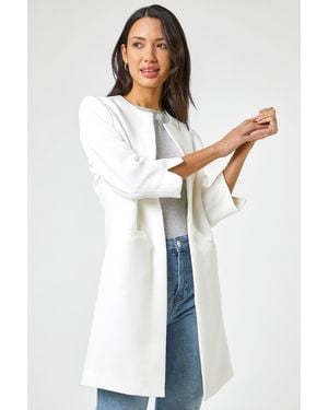 Roman 3/4 Sleeve Textured Longline Jacket - White