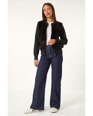 Roman Faux Fur Funnel Neck Zip Jacket - Blue