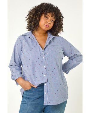 Roman Curve Dobby Spot Stripe Shirt - Blue