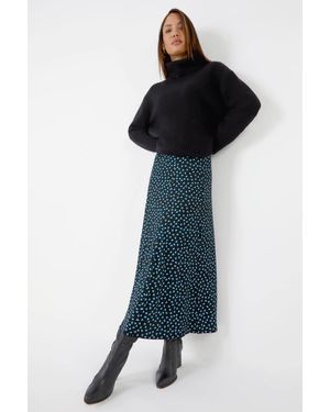 Roman Floral Print Midi Stretch Skirt - Blue