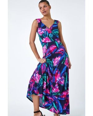 Roman Tropical Floral Print Wrap Maxi Dress - White