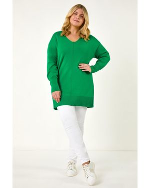 Roman Curve V-Neck Relaxed Jumper - Green