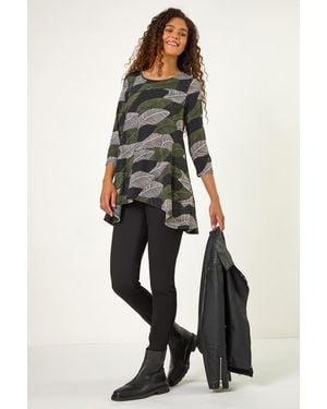 Roman Textured Leaf Print Tunic - Multicolour