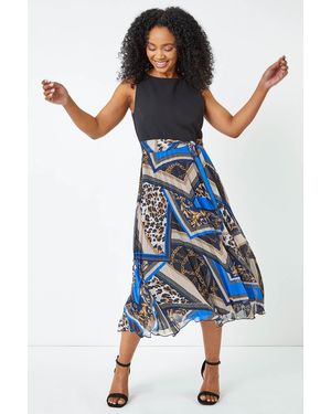 Roman Petite Sleeveless Pleated Chiffon Midi Dress - Blue
