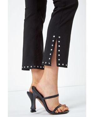 Roman Elastic Waist Stud Detail Cropped Trouser - Black