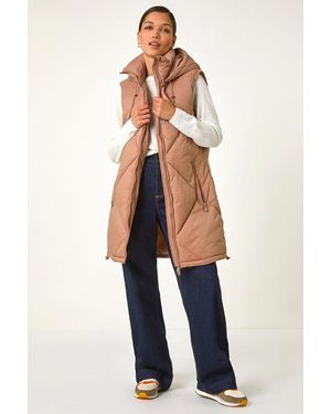 Roman Longline Quilted Hooded Gilet - Blue