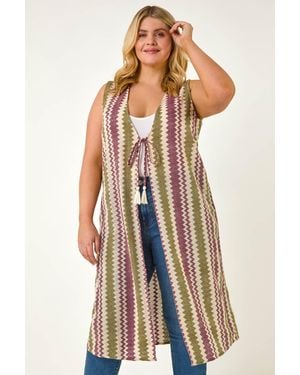 Roman Curve Zig Zag Crochet Longline Waistcoat - Purple
