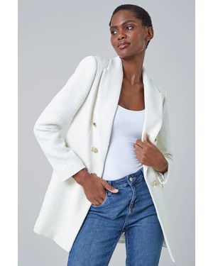 Roman Tailored Longline Boucle Jacket - Blue