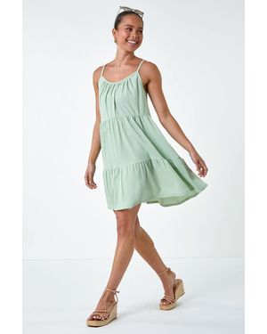 Roman Petite Textured Stretch Strappy Smock Dress - Green