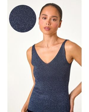 Roman Petite Ribbed Shimmer Knit Vest - Blue