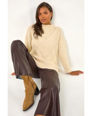 Roman Faux Leather Wide Leg Crop Trousers - Natural