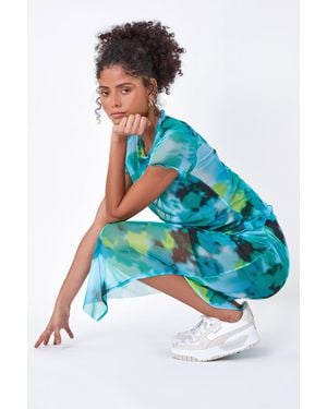 D.u.s.k Abstract Mesh Elastic Waist Midi Skirt - Blue