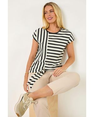 Roman Petite Block Striped Tie Side Top - Black