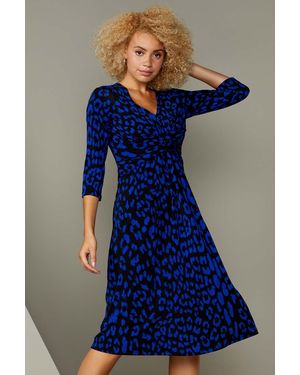 Roman Leopard Print Fit And Flare Skater Dress - Blue