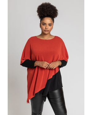 Roman Curve Colourblock Asymmetric Snood Top - Red