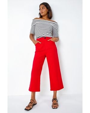 Roman Elastic Waist Stretch Cropped Culotte - Red
