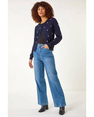 Roman Bow Embroidered Cardigan - Blue