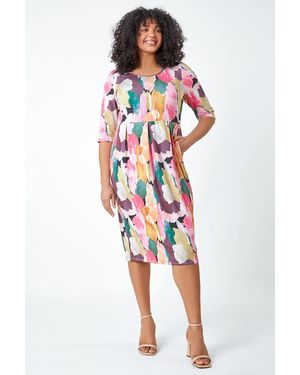 Roman Curve Abstract Relaxed Pocket Shift Dress - Red