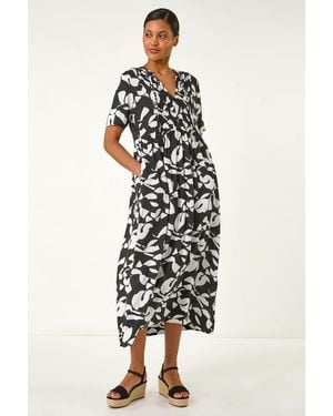 Roman Abstract Print Tie Front Midi Dress - White