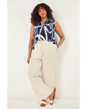 Roman Curve Linen Mix Trousers - Blue