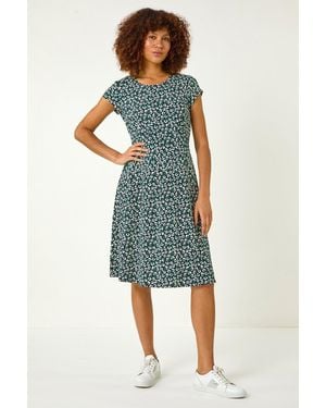 Roman Floral Printed Midi Dress - Blue