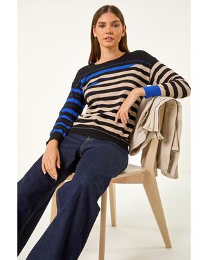 Roman Crew Neck Contrast Stripe Knit Jumper - Blue